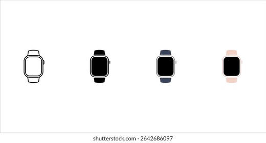 Smartwatch Vector Icon - Digitale Uhrengrafik Schwarze Silhouette und Umriss einzeln auf Weiß
