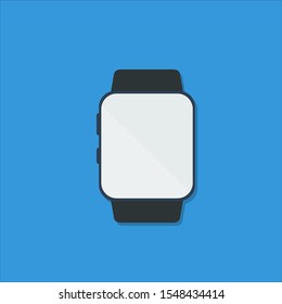 Smartwatch vector icon in flat style with blank screen and blue background. Eps 10 vector illustration.