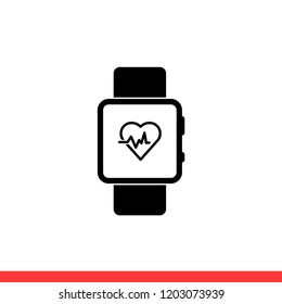 Smartwatch vector icon with heart rate symbol. Simple, flat style for web or mobile app