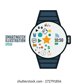 Smartwatch vector with icons set illustration