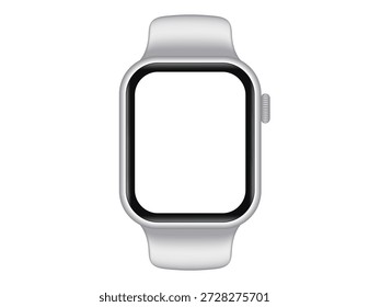 Smartwatch Vector Mockup with Blank Screen. Realistic Fitness Tracker Illustration, Modern Wearable Technology Icon, Digital Wrist Watch Design Template, Health Sport Activity Monitoring Gadget, Isolated Front View 3D Style Render for App UI Presentation