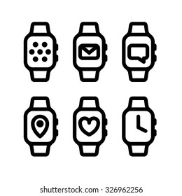 Smartwatch vector outline icons