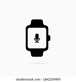 Smartwatch with voice assistance. Voice controlled siri personal assistant with sound commands. Smart watch line icon. Media player on watch. Vector on isolated transparent background. EPS 10. - Powered by Shutterstock - Get 15% off with code: PIKWIZARD15
