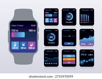 Smartwatch Water Intake Progress Tracker Screens No.65