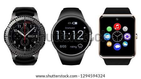 Smartwatch wearable computer accessory isolated, wristwatch realistic vector illustration.