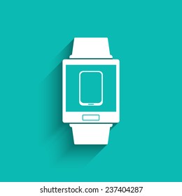 Smartwatch wearable technology symbol with icon for smartphone synchronization. Eps10 vector illustration.