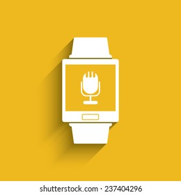 Smartwatch wearable technology symbol with icon for voice control command application.