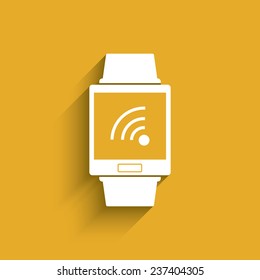 Smartwatch wearable technology symbol with icon for wireless networks. Eps10 vector illustration.