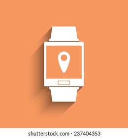 Smartwatch wearable technology symbol with icon for satellite navigation application. Eps10 vector illustration