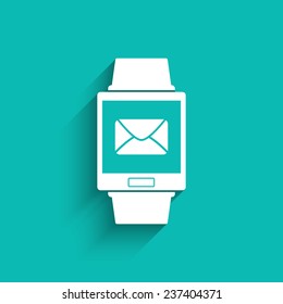 Smartwatch wearable technology symbol with icon for email application. Eps10 vector illustration.