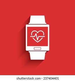 Smartwatch wearable technology symbol with icon for fitness tracker heart beat monitor application. Eps10 vector illustration.