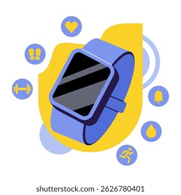 Smartwatch. Wellness and fitness tracking concept. Flat vector illustration isolated on white background.