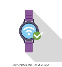 Smartwatch with wifi connection showing on screen and a green check mark