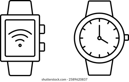 Smartwatch and Wrist Watch Icon Set – Modern Timepiece Symbols in EPS