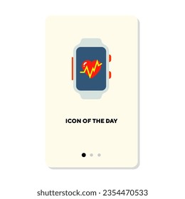 Sentimientos inteligentes con icono de vector plano de seguimiento de frecuencia cardíaca. Dibujo de dibujos animados de dispositivos médicos para entrenamiento o ilustración vectorial aislada. Concepto de deporte y salud para diseño web y aplicaciones