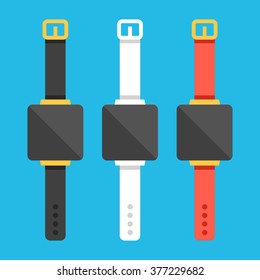 Smartwatches set. Creative smart watches concept with different bracelets. Modern flat design graphic for websites, web banner, web and mobile app, infographics, printed materials. Vector illustration