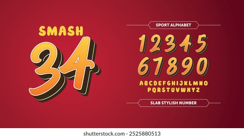 Smash 34: Números amarelos negrosos desaparecendo em vermelho com um contorno escuro sutil, criando um olhar corajoso e ousado. Perfeito para camisas, corridas de automóveis ou decalques de carro. Adiciona um toque destemido a qualquer design de corrida.