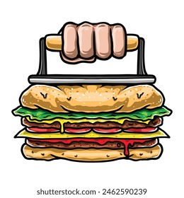 Smash hamburguesa Vector ilustración de dibujos animados logotipo de alimentos icono