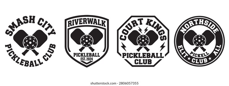 Smash City Pickleball Vector Set 5 - Circular Racket Stamp Pack - Retro Sports Club Emblem Collection

Purchase this high-converting sport emblem compilation bundle celebrating classic athletic lifestyle values. This premium flat graphic kit provides four distinct circular seals showcasing clean typographic arrangements built around crossed play paddles and lightning bolts, reading Smash City, Riverwalk, Court Kings, and Northside Elite.

Meticulously engineered to eliminate thin intersecting lines or awkward paths, this bundle ensures clean reproduction on physical embroidery or vinyl cutting setups. Highly effective for commercial activewear production, athletic team jersey design, corporate fitness event decals, and print on demand lifestyle graphics.