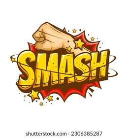 smash comic cartoon expression with hand punch illustration