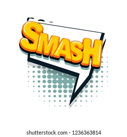 Smash comic text collection sound effects pop art style. Set vector speech bubble with word and short phrase cartoon expression illustration. Comics book colored background template.