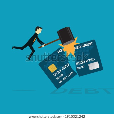 Smash the credit card that creates debt, Vector illustration in flat style