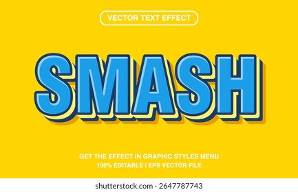 Esmagar modelo de efeito de texto editável, 3d negrito azul desenhos animados tipo face