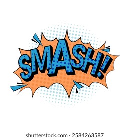 Smash sound effect for comic book and action expression in drawings. Vector isolated sticker or icon with breaking pieces or crash, hitting or collision. Pop art style, word phase with exclamation