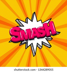Smash splash comic text sound effects pop art style. Vector speech bubble word and short phrase cartoon expression illustration. Comics book colored background template.