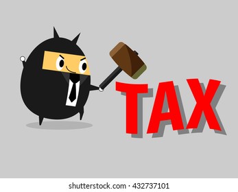 Smash TAX. Businessman Know How To Reduce Tax.
Business Vector Illustration Cartoon Character Abstract