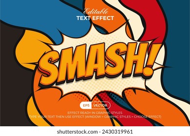 Smash Text Effect Comic Style. Editable Text Effect Vector Illustration Colorful Background.