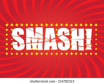 SMASH! wording in comic speech bubble in pop art style on burst background