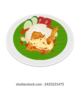 Smashed chicken or ayam geprek mozzarella vector illustration logo