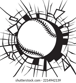 Smashing baseball ball black and white vector illustration.