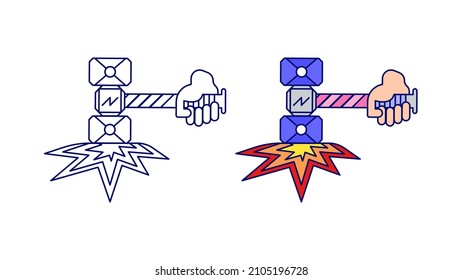 Smashing Hammer Icon Set. Explosion Moment Special Collection Linear Icon Set With Hammer. Upload Your Creative Fireball Explosion Related Vector. Editable Linear Icon Set.