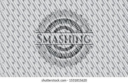 Smashing silver shiny emblem. Scales pattern. Vector Illustration. Detailed.