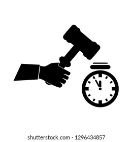 Smashing the time in monday morning. text back to school background after holiday. good morning & wake up. Hammer hit and breaking classic old Alarm Clock flat design style cartoon vector isolated.