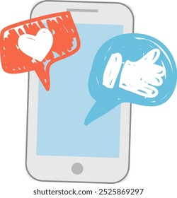 Smatphone With Like And Heart Signs Vector Illustration