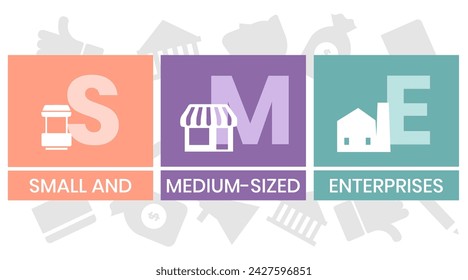 SMB - Small and Medium-Sized Enterprises. acronym, business concept background. Vector illustration for website banner, marketing materials, business presentation, online