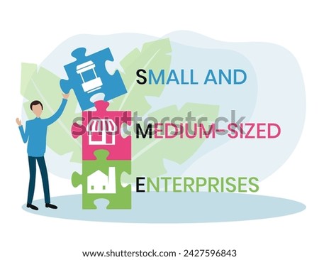 SMB - Small and Medium-Sized Enterprises. acronym, business concept background. Vector illustration for website banner, marketing materials, business presentation, online