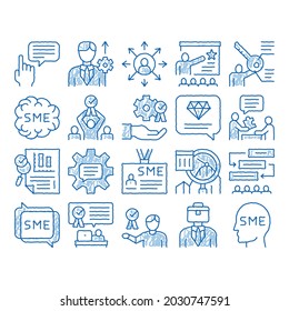 Sme Business Company sketch icon vector. Hand drawn blue doodle line art Sme Small And Medium Enterprise, Communication And Education, Badge And Case Illustrations