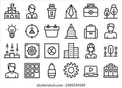 Conjunto de iconos de concepto SME. Empresas de tamaño Pequeño y Mediano. conjunto de iconos de contorno de trazo editables. Ilustración vectorial.
