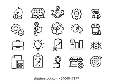 SME concept small and medium sized enterprises related editable stroke outline icon isolated on white background vector illustration.