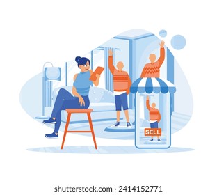 SME entrepreneurs work from home. Business people take photos of products and promote them through gadgets. Order confirmation concept. Flat vector illustration.