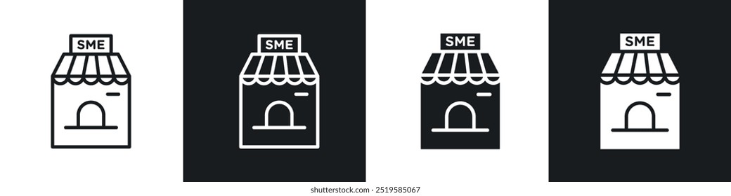 SME icon collection in black and white filled and stroke line style.