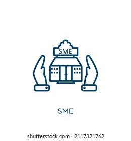 sme icon. Thin linear sme outline icon isolated on white background. Line vector sme sign, symbol for web and mobile