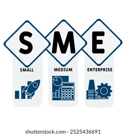 SME - Small medium enterprise acronym. business concept background. vector illustration concept with keywords and icons. lettering illustration with icons for web banner, flyer, landing pag