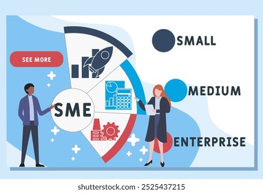 SME - Acrônimo para Small Medium Enterprise. plano de fundo do conceito de negócios. conceito de ilustração vetorial com palavras-chave e ícones. ilustração com letras para banner da Web, folheto, página inicial