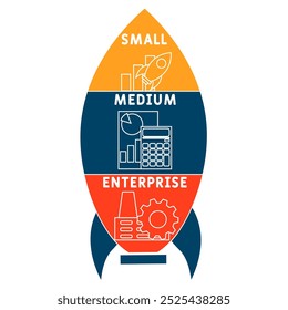 SME - Acrônimo para Small Medium Enterprise. plano de fundo do conceito de negócios. conceito de ilustração vetorial com palavras-chave e ícones. ilustração com letras para banner da Web, folheto, página inicial