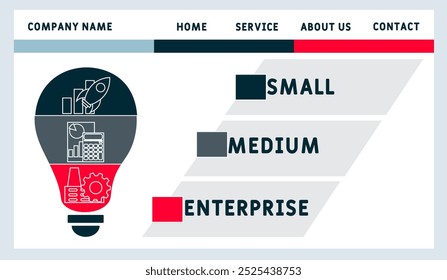 SME - Acrônimo para Small Medium Enterprise. plano de fundo do conceito de negócios. conceito de ilustração vetorial com palavras-chave e ícones. ilustração com letras para banner da Web, folheto, página inicial